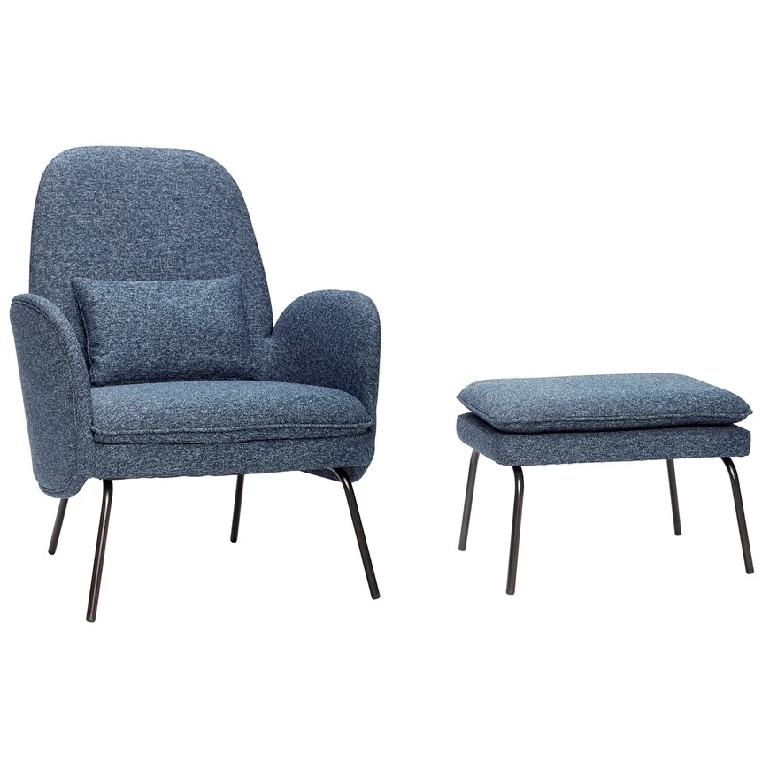 Armchair with footstool - blue