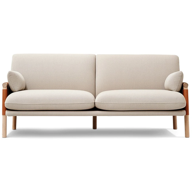 Photo of Savannah Sofa 8802 By Monica Förster - 2 Personers Sofa - Grand Linen Natural / Omni 307 Cognac / Light Oiled Oak - W180 X D84 X H80 X Sh42 Cm