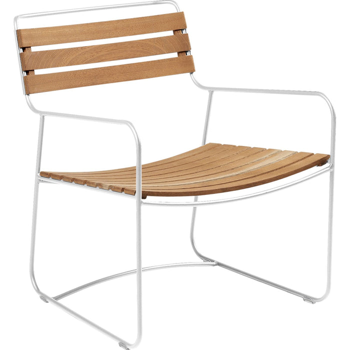 Photo of Surprising Teak Low Armchair Cotton White - Outdoor armchairs - Harald Guggenbichler - Metal/wood