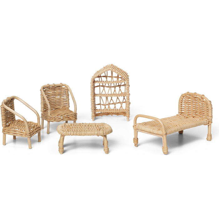 Photo of Rattan Dollhouse Furniture - Dukketilbehør - Natural Rattan - 5 Pcs - W20 X H8 X D12 Cm