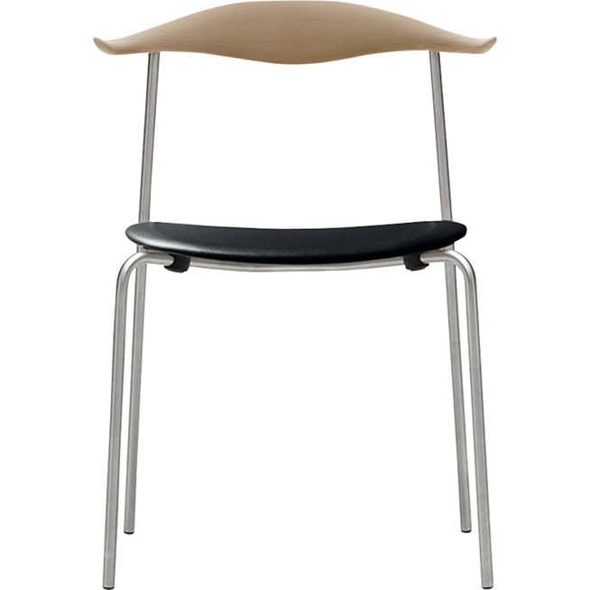 Photo of Carl Hansen - Ch88P - Upholstered seat, soaped oak, leather group A Loke - 7150, stainless steel legs - dining chairs - Hans J. Wegner - black - metal/wood