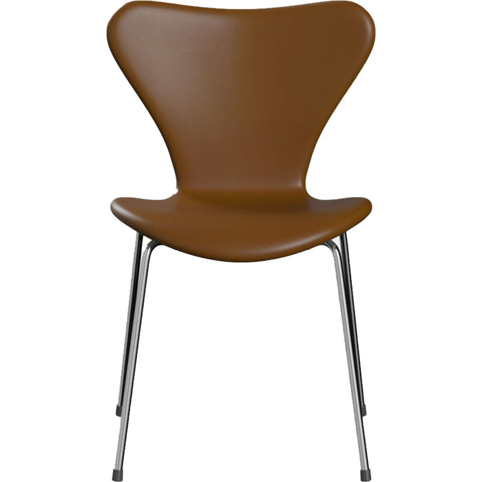 Photo of 3107 Sjuan - Fully upholstered, Leather, Soft Walnut - Dining chairs - Arne Jacobsen - Brown - Leather/metal/wood