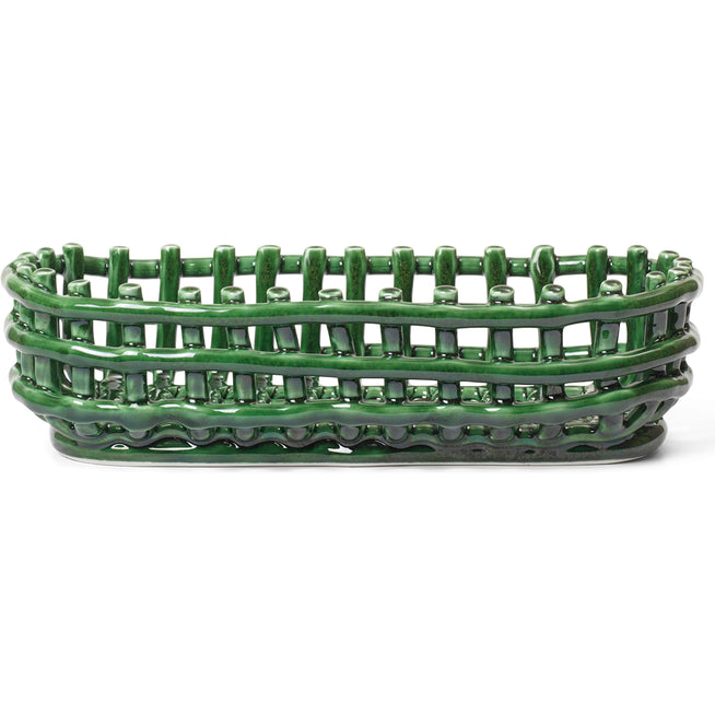 Photo of Ceramic Basket - Kurv - Oval - Emerald Green - Ø30x H8,5 Cm