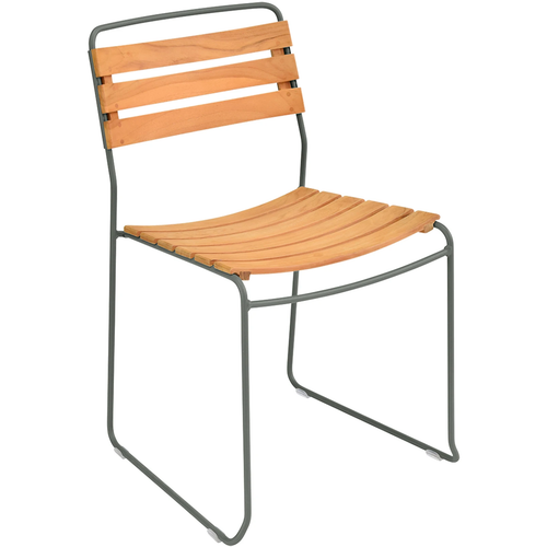 Photo of Surprising Teak Chair, Rosemary - Outdoor dining chairs - Harald Guggenbichler - Green - Metal/wood