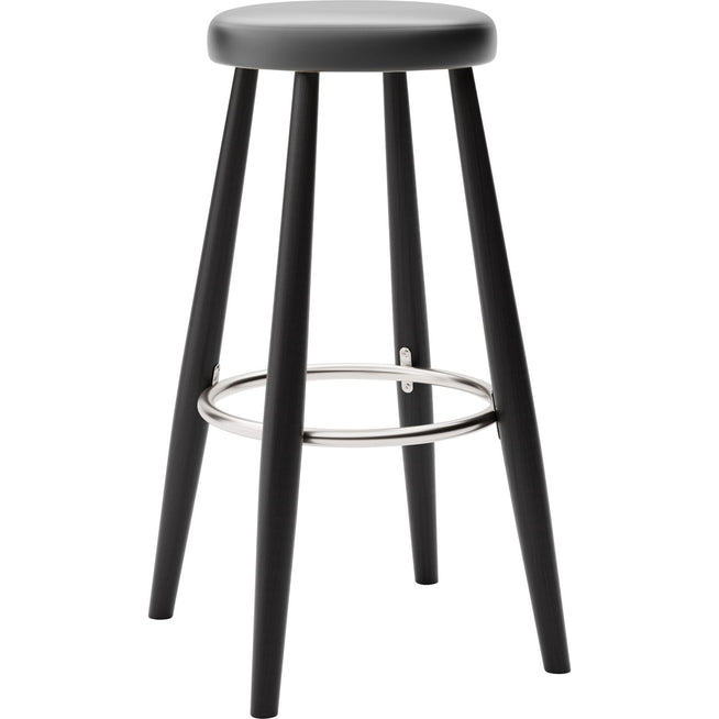 Photo of CH56 Bar Stool High - Leather | Black Lacquered Oak Stand