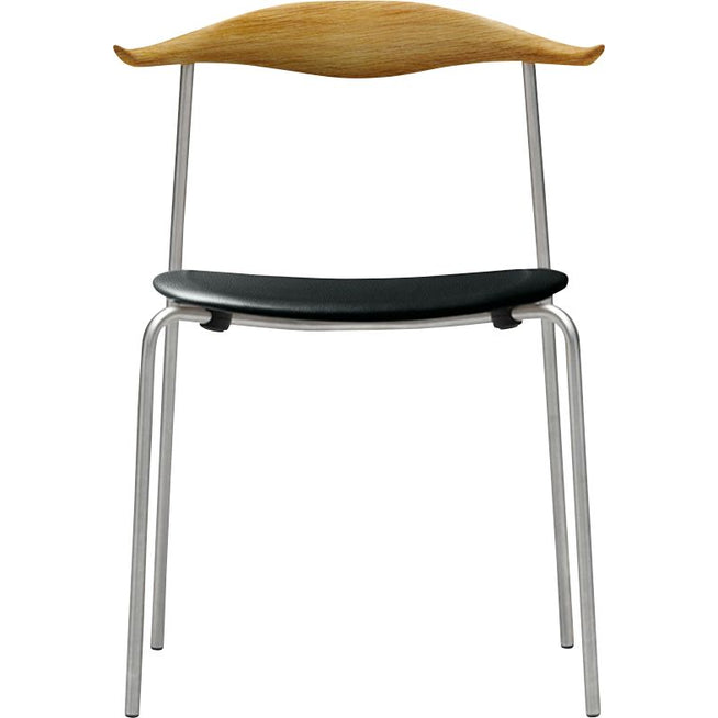 Photo of Carl Hansen - Ch88P - Upholstered seat, oiled oak, leather group A Loke - 7150, stainless steel legs - dining chairs - Hans J. Wegner - black - metal/wood