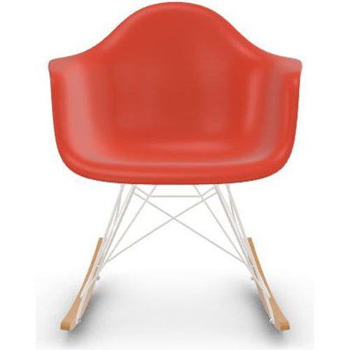 Photo of Eames Plastic Armchair RAR - 03 Poppy Red - White Base - Golden Maple - Dining Chairs - Metal/Wood/Plastic