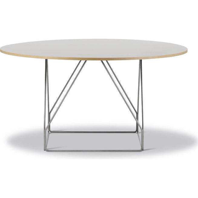 Photo of Jg Table 6568 - Dining Table - Grey Linoleum W/natural Ash / Brushed Stainless Steel - Ø140 X H72 Cm