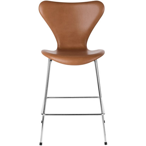 Photo of 3187 Sjuan - Full upholstery, Leather, Grace Walnut - Bar stools & Bar stools - Arne Jacobsen - Brown - Leather/metal/wood