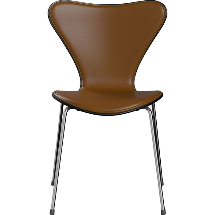 Photo of 3107 Sjuan - Front cover, Black, Leather, Soft Walnut - Dining chairs - Arne Jacobsen - Brown - Leather/metal/wood