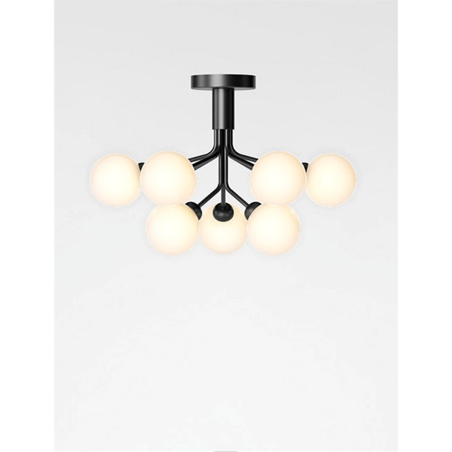 Photo of Apiales 9 Ceiling, Matte Black/Opal Glass, Excl. Light Source - Chandeliers - Sofie Refer - Black