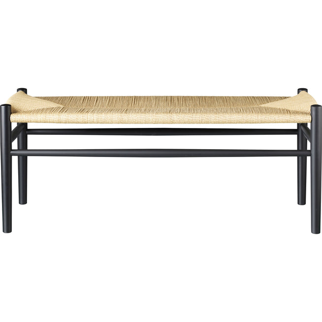 Photo of J83b Bench - Natural wicker - Natural, black lacquered beech wood
