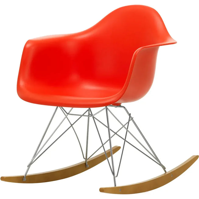 Photo of Eames Plastic Armchair RAR - 03 Poppy Red - Chrome Base - Golden Maple - Dining Chairs - Metal/wood/plastic