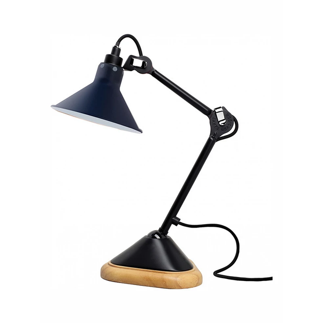 Photo of No. 207 Table Lamp From Lampe Gras (Black Frame, Blue/Conic Shade)