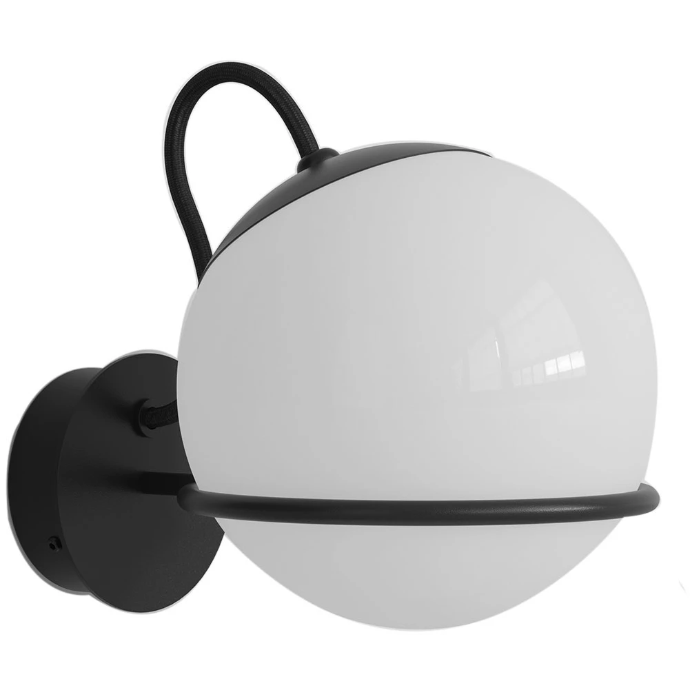 Model 237/1, 1 Opaline Sphere (14cm Diameter), Black Mount - Wall Lamps - Gino Sarfatti - Black, White