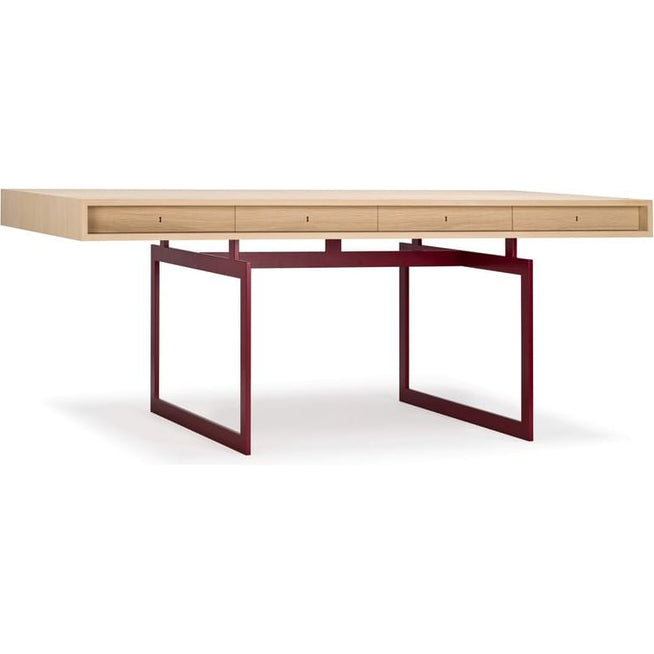 Photo of Office Desk, Oak Top, Red Frame - Desk - Bodil Kjær - Red, wood - Metal/wood