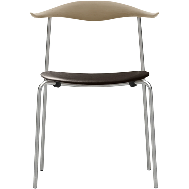 Photo of Carl Hansen - Ch88p - Upholstered seat, soaped oak, leather group B Thor - 306, stainless steel legs - dining chairs - Hans J. Wegner - brown - metal/wood