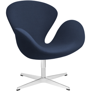 Photo of 3320 Swan Armchair, Blue Uni 1153 Christianshavn Fabric, Swivel Star Base - Swivel Armchairs - Arne Jacobsen - Blue - Metal/Foam/Wool