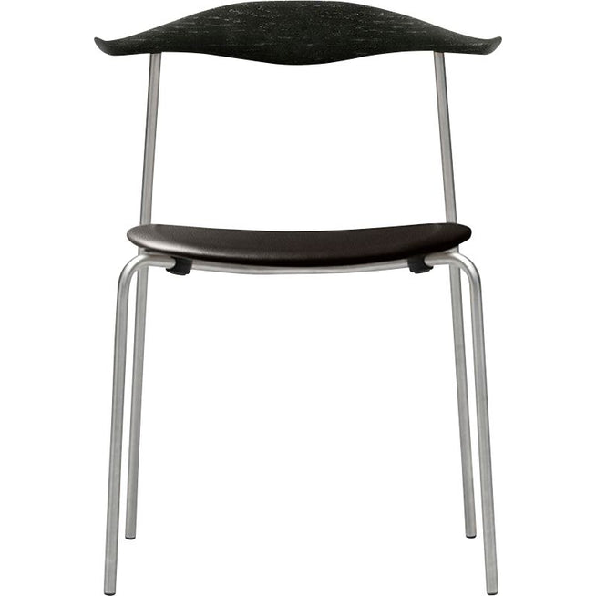 Photo of Carl Hansen - Ch88p - Upholstered seat, black lacquered oak, leather group B Thor - 301, stainless steel legs - dining chairs - Hans J. Wegner - black - metal/wood