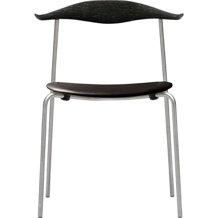 Photo of Carl Hansen - Ch88p - Upholstered seat, black lacquered oak, leather group B Thor - 301, stainless steel legs - dining chairs - Hans J. Wegner - black - metal/wood