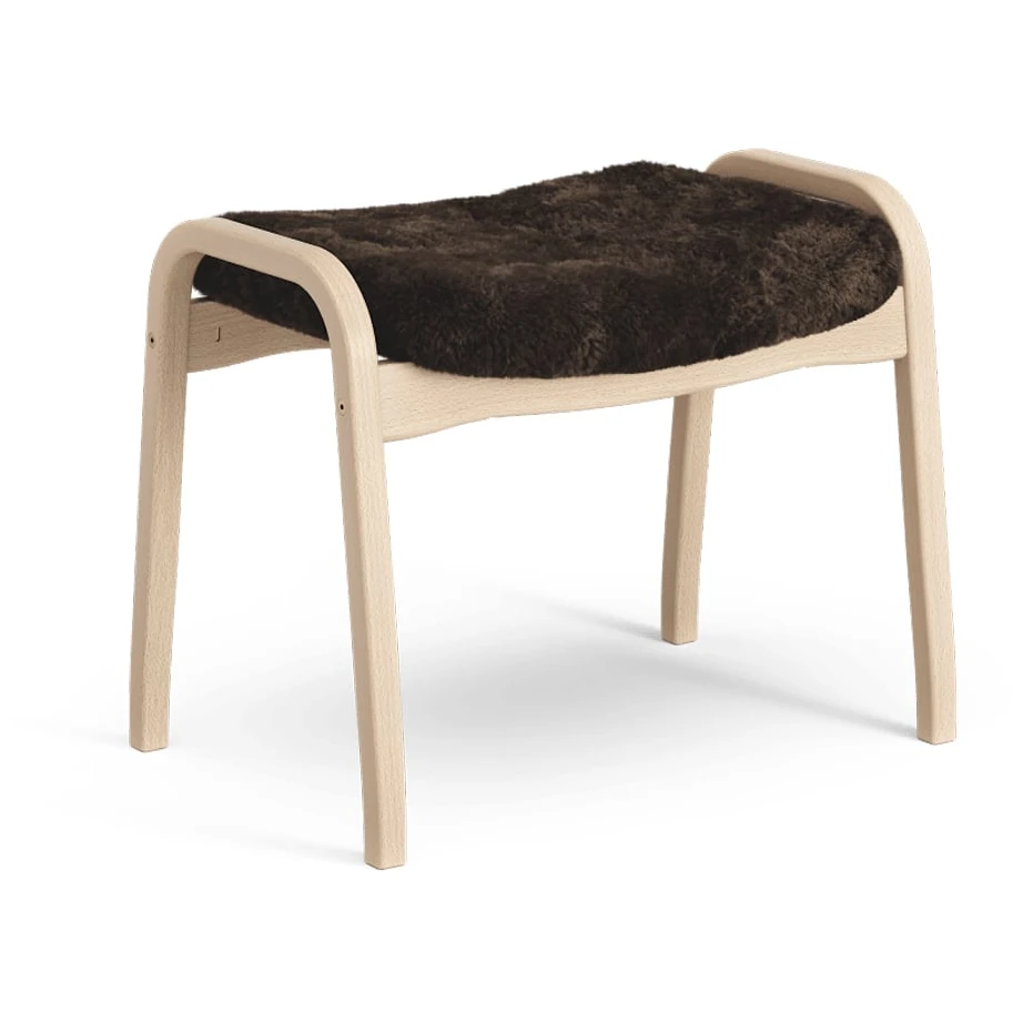 Lamino Footstool Sheepskin Espresso, Natural Lacquered Beech