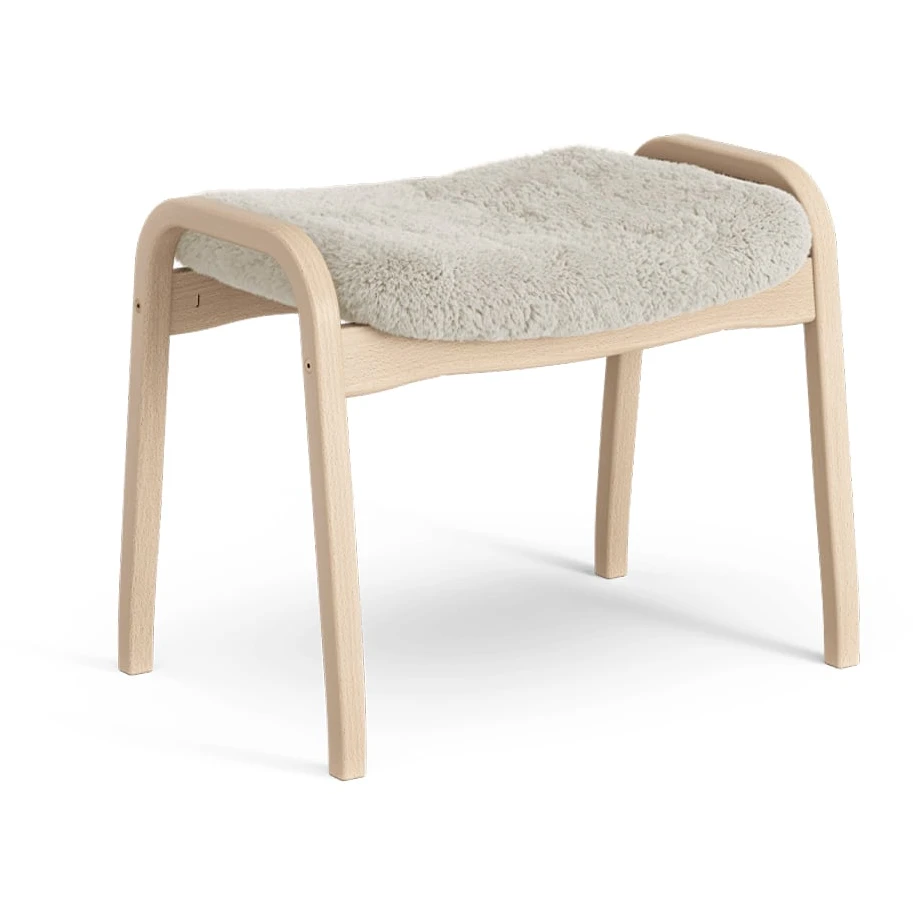 Lamino Footstool Sheepskin Moonlight, Natural Lacquered Beech