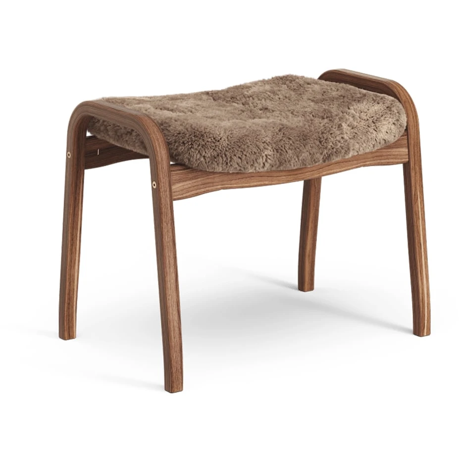 Lamino Footstool Sheepskin Sahara, Natural Lacquered Walnut