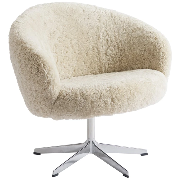 Rondino Armchair Sheepskin Moonlight, Polished Aluminium