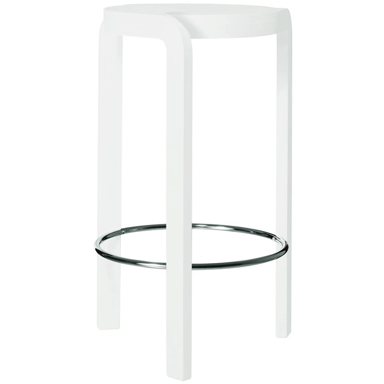 Spin Barstool Ash White Glaze, Foot Ring In Chrome