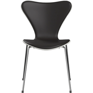 Photo of 3107 Sjuan - Front cover, White, Leather, Soft Black Brown - Dining chairs - Arne Jacobsen - Brown - Leather/metal/wood