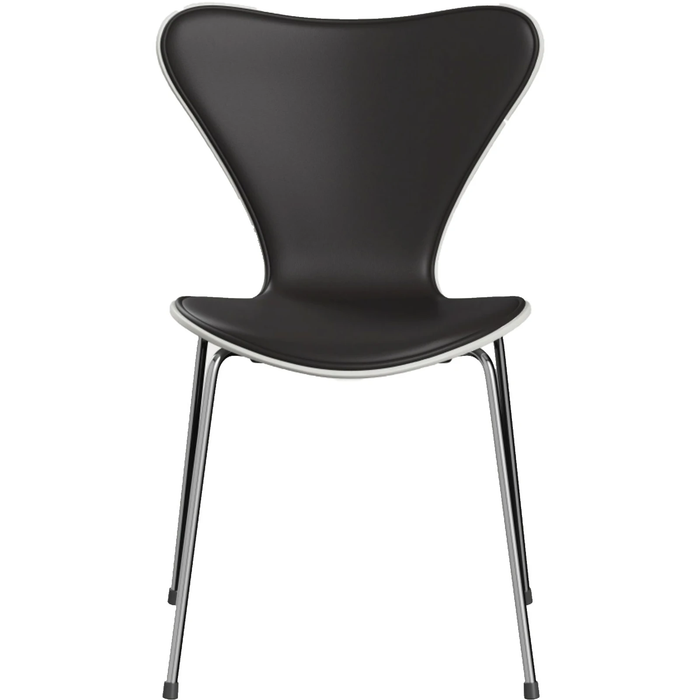 Photo of 3107 Sjuan - Front cover, White, Leather, Soft Black Brown - Dining chairs - Arne Jacobsen - Brown - Leather/metal/wood