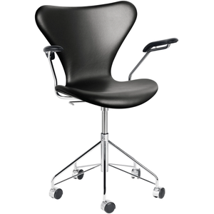 Photo of 3217 Sjuan - Full Upholstery, Leather, Essential Black - Desk Chairs - Arne Jacobsen - Black
