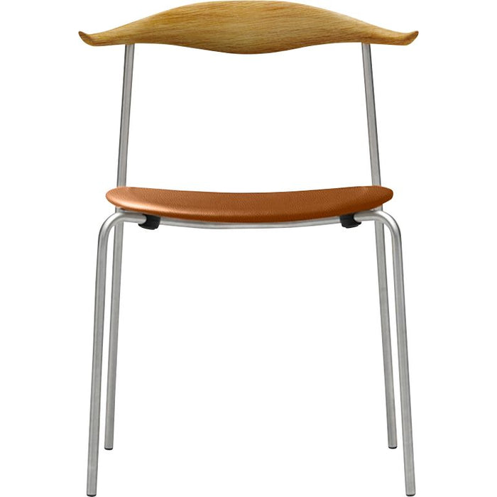Photo of Carl Hansen - Ch88p - Upholstered seat, oiled oak, leather group B Thor - 307, stainless steel legs - dining chairs - Hans J. Wegner - brown - metal/wood
