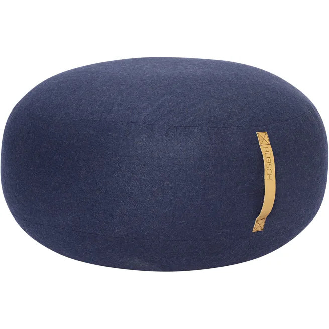 Photo of Pouf Blue Wool with Leather Handle
