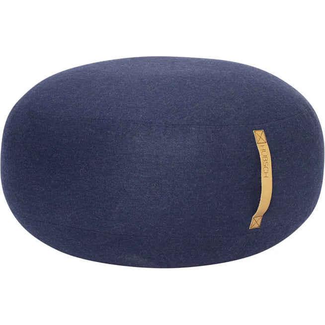 Photo of Pouf Blue Wool with Leather Handle