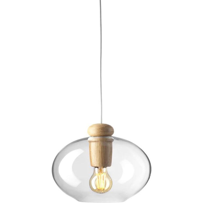 Photo of Hiti U2 Pendant - lacquered oak, clear glass / white cord
