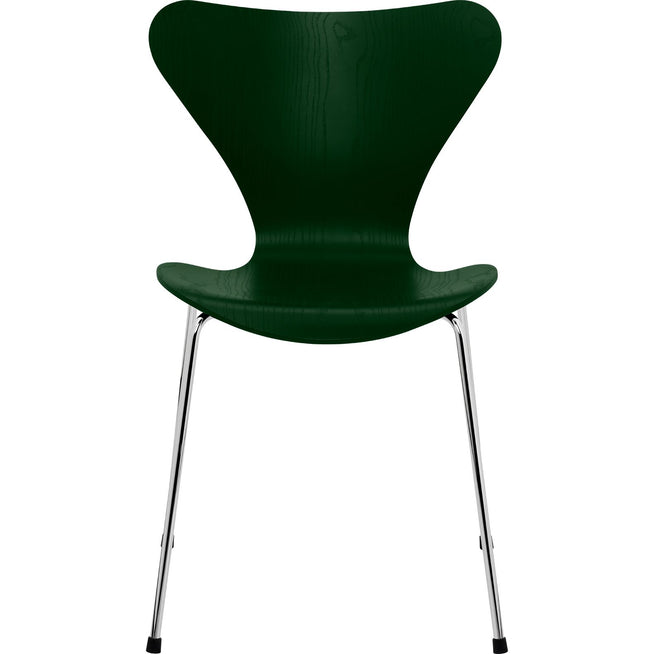 Photo of Sjuan 3107 Evergreen Coloured Ash/chrome - Dining chairs - Arne Jacobsen - Green - Metal/wood