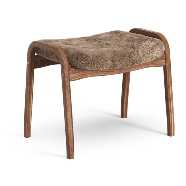 Photo of Lamino Footstool Sheepskin Sahara, Natural Lacquered Walnut
