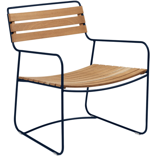 Photo of Surprising Teak Low Armchair Deep Blue - Outdoor armchairs - Harald Guggenbichler - Metal/wood