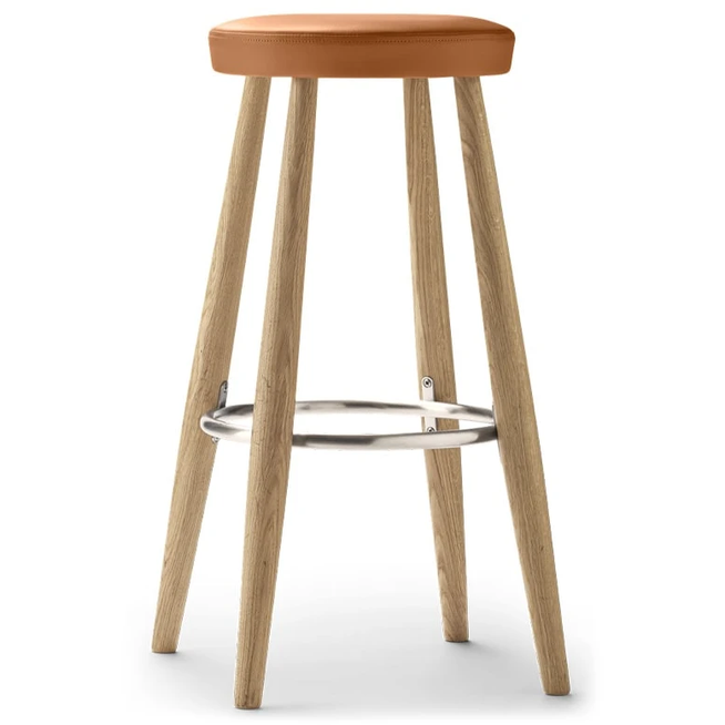 Photo of Ch56 Bar Stool High Brown Leather-oiled Oak Stand