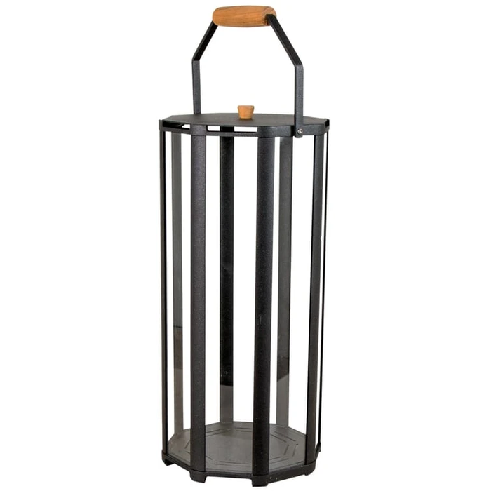 Photo of Lightlux Lantern w/teak - Lantern - Lava Grey, Aluminium - Large - H52 x D25 cm