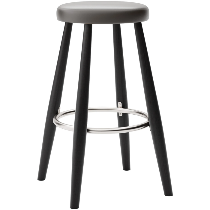 Carl Hansen - Ch58 Low Stool, Black Lacquered Oak, Leather Group B Thor - 377 - Bar stools & Bar stools - Hans J. Wegner - Black - Leather/metal/wood