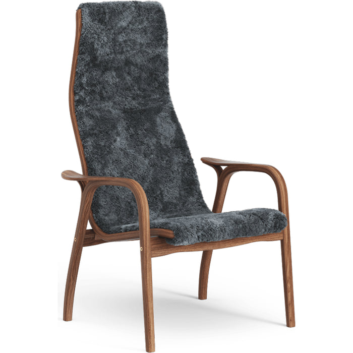 Photo of Lamino Armchair Sheepskin Charcoal, Lacquered Walnut