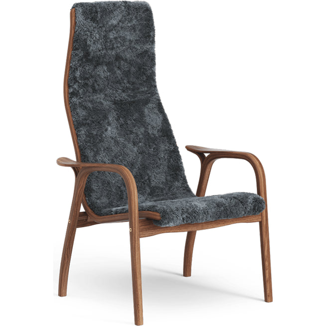 Photo of Lamino Armchair Sheepskin Charcoal, Lacquered Walnut