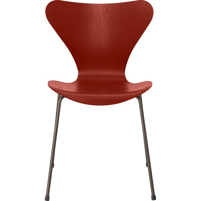Photo of 3107 Seven, coloured box, Venetian Red, Underframe Brown Bronze - Dining chairs - Arne Jacobsen - Red - Metal/wood