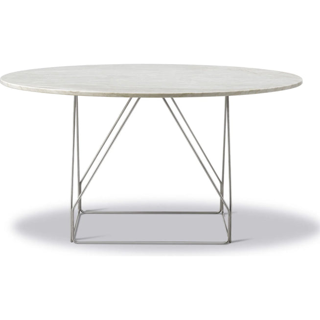 Photo of JG Table 6568 By Jørgen Gammelgaard - Dining Table - Ivory Quartz / Polished Stainless Steel - Ø140 X H72 Cm