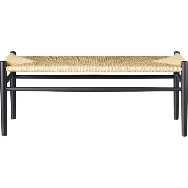 Photo of J83b Bench - Natural wicker - Natural, black lacquered beech wood
