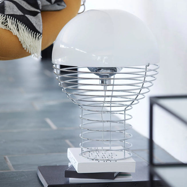 Photo of Wire Table Lamp Ø40 Cm Chrome/white - Bordslampor - Verner Panton - Vit