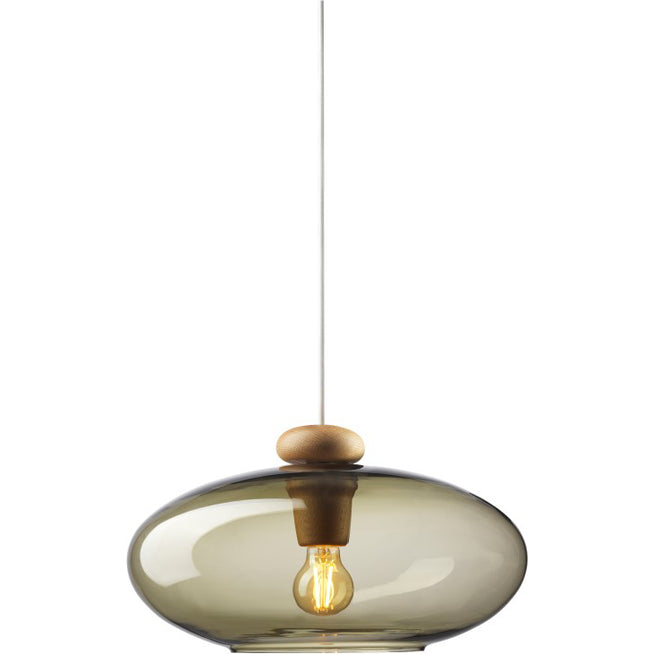Photo of U3 Hiti Pendant with white cord Ø: 40 cm - Oak natural/smoked glass