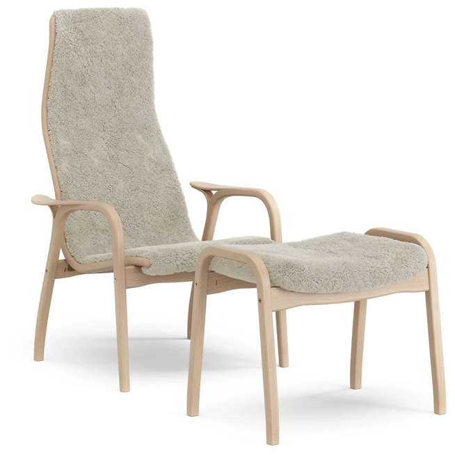Photo of Lamino Armchair And Footstool Varnished Beech/sheepskin